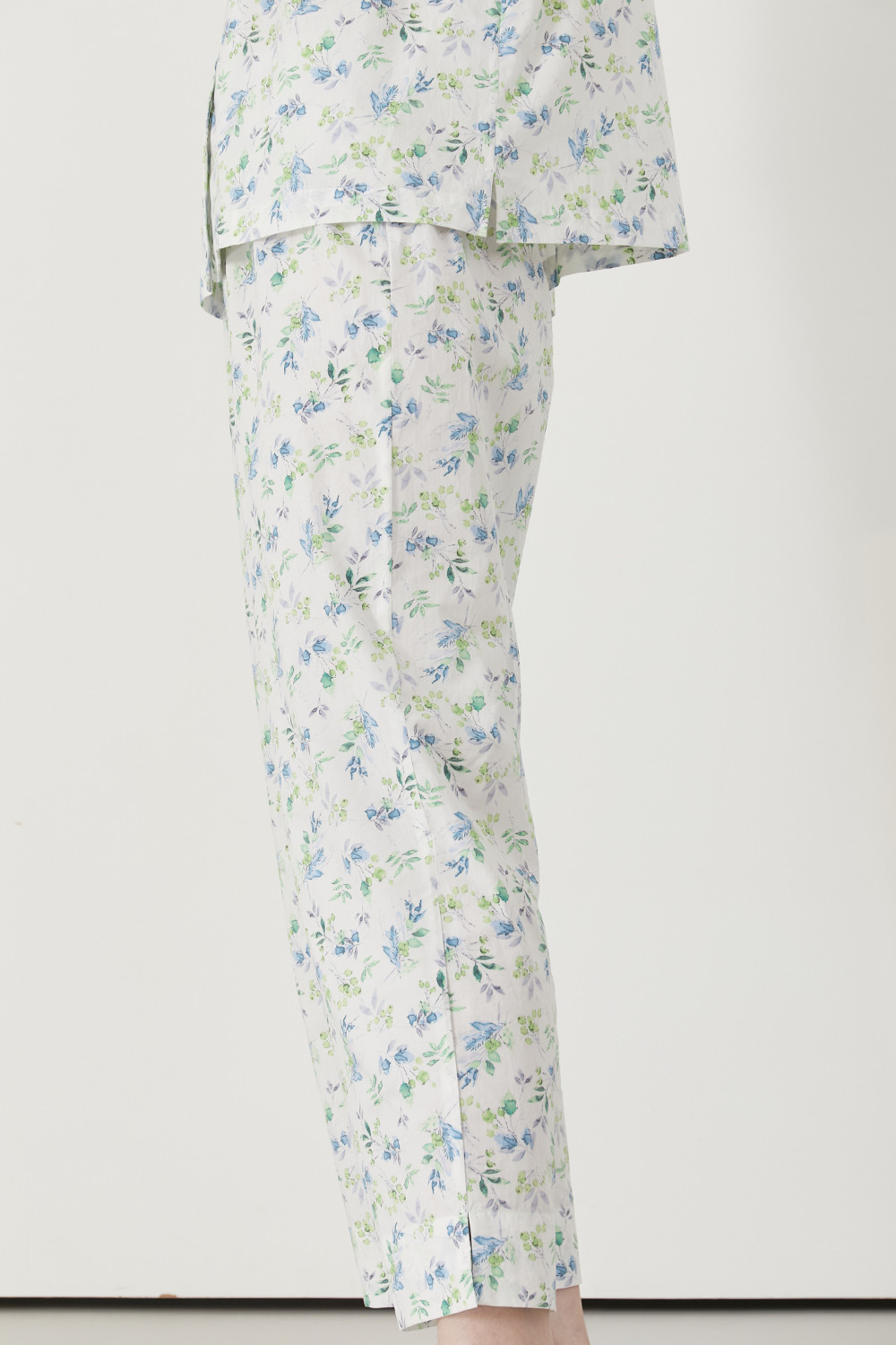 Watercolor Floral Cotton Pajama Set Green