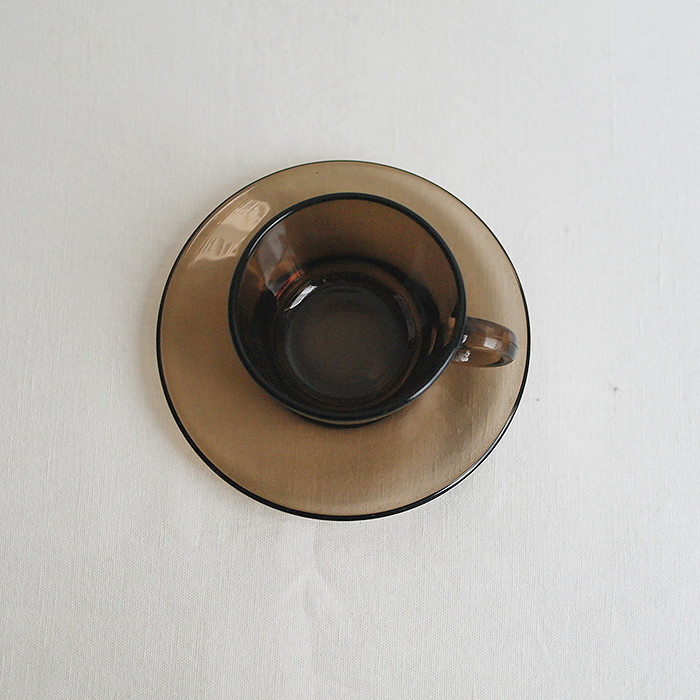 Tasse à Café en Verre Fumé Artisanale avec Manche en Noyer
