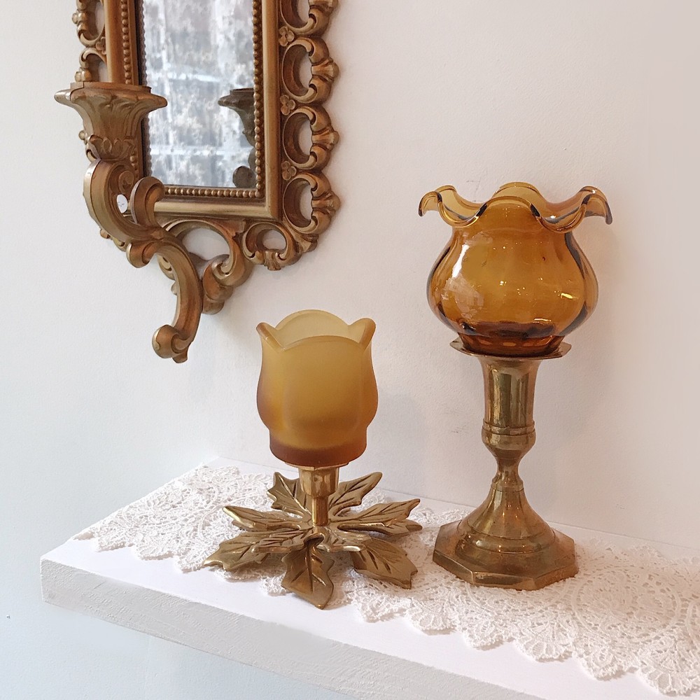 vintage brown glass candle holders