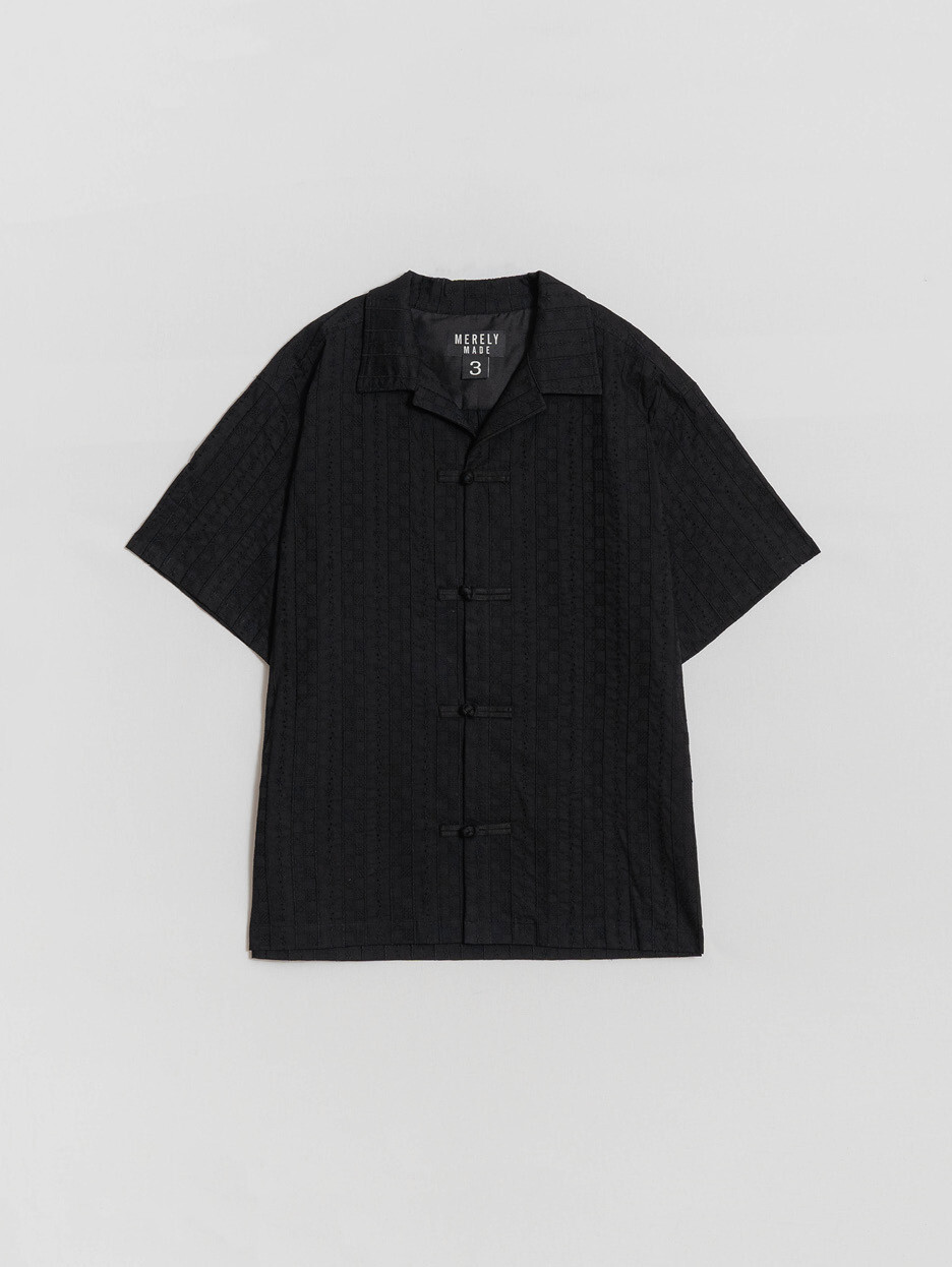 トップス MERELY MADE Lace Cuban Collar Shirts BLACK LAWN LACE CUBAN COLLAR SHIRT