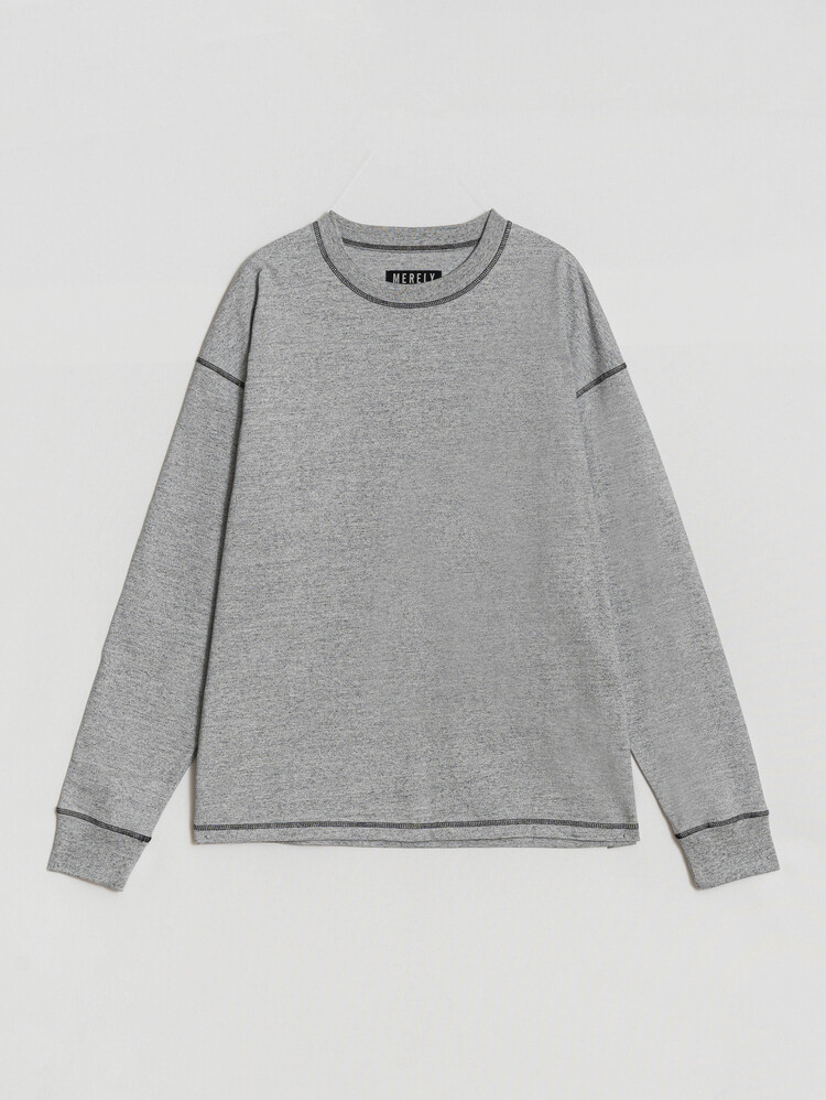 GREY MELANGE MERELY CASUAL LONG SLEEVE TSHIRT