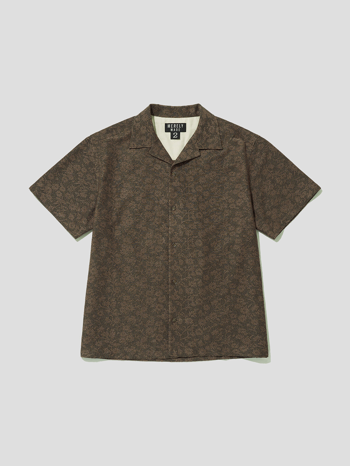 BURNING BROWN MERELY FLOWER JACQUARD LACE CUBAN COLLAR SHIRT