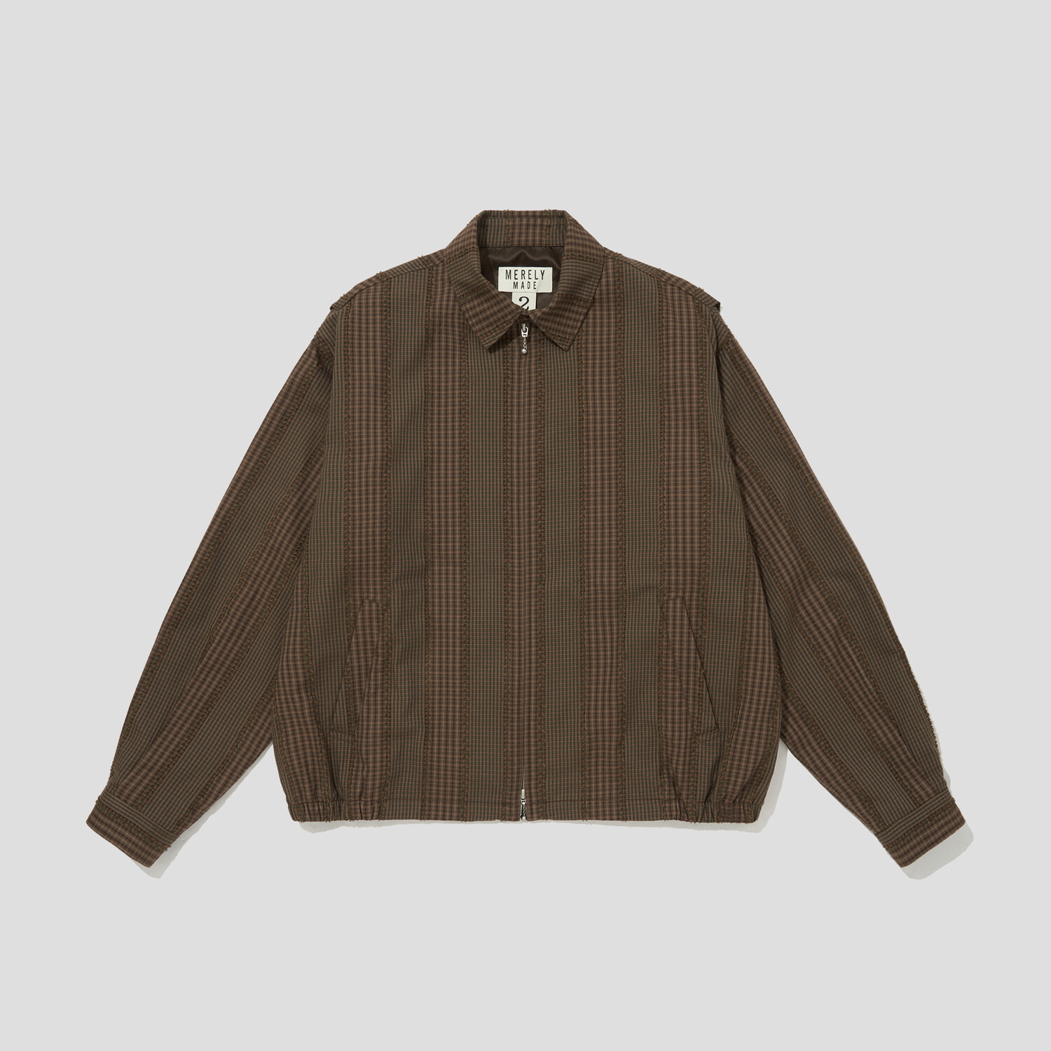 GREENISH BROWN MERELY PREMIUM BANSHU-ORI FRINGE CHECK JACKET