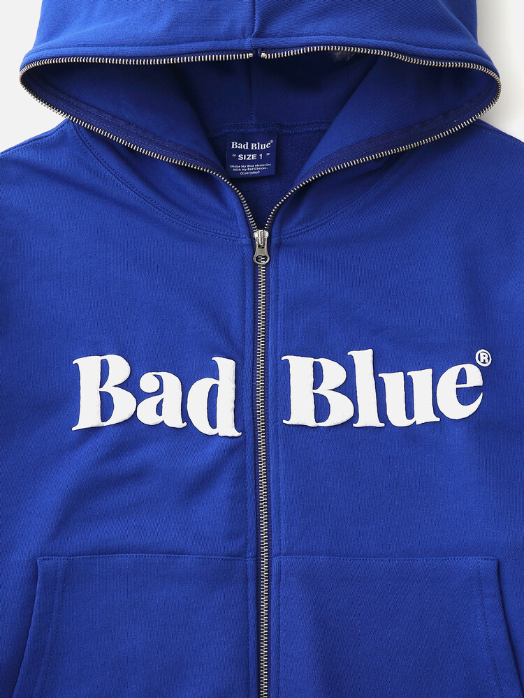 Logo Pull Zip Hoodie Blue