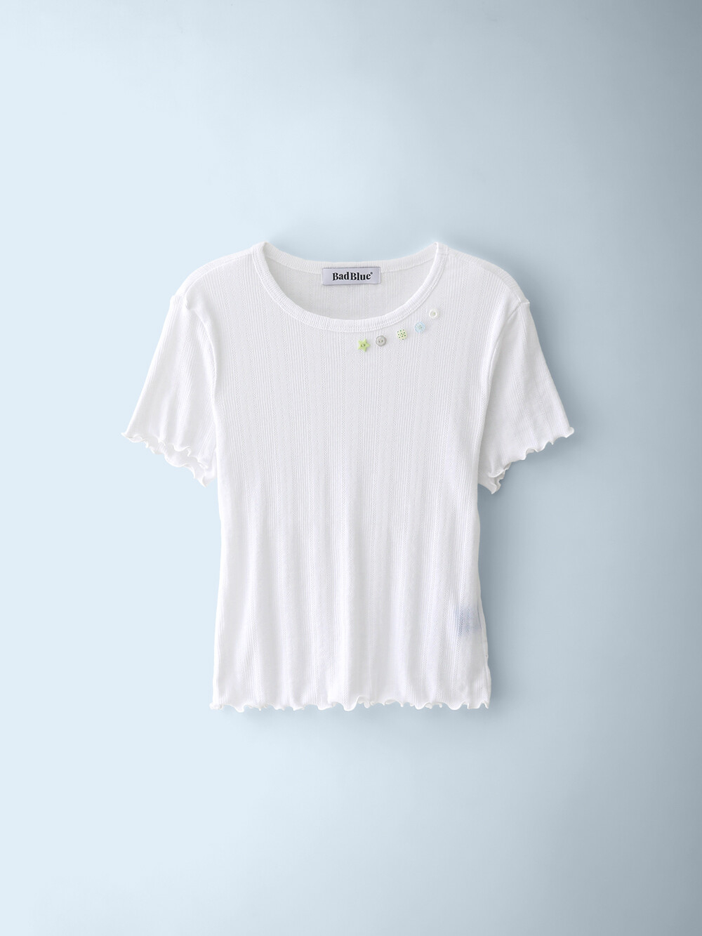 【韓国BAD BLUE バッドブルー】Buttons Baby Tee 韓国BAD BLUE バッドブルー】BadBear Tee White (Bad Blue/T