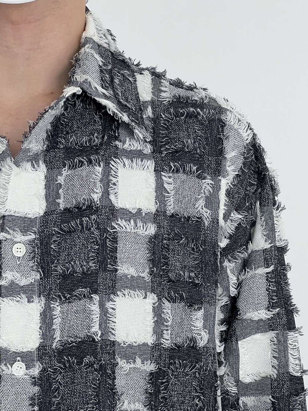 SQUARE TASSEL CHECK SHIRTS GRAY