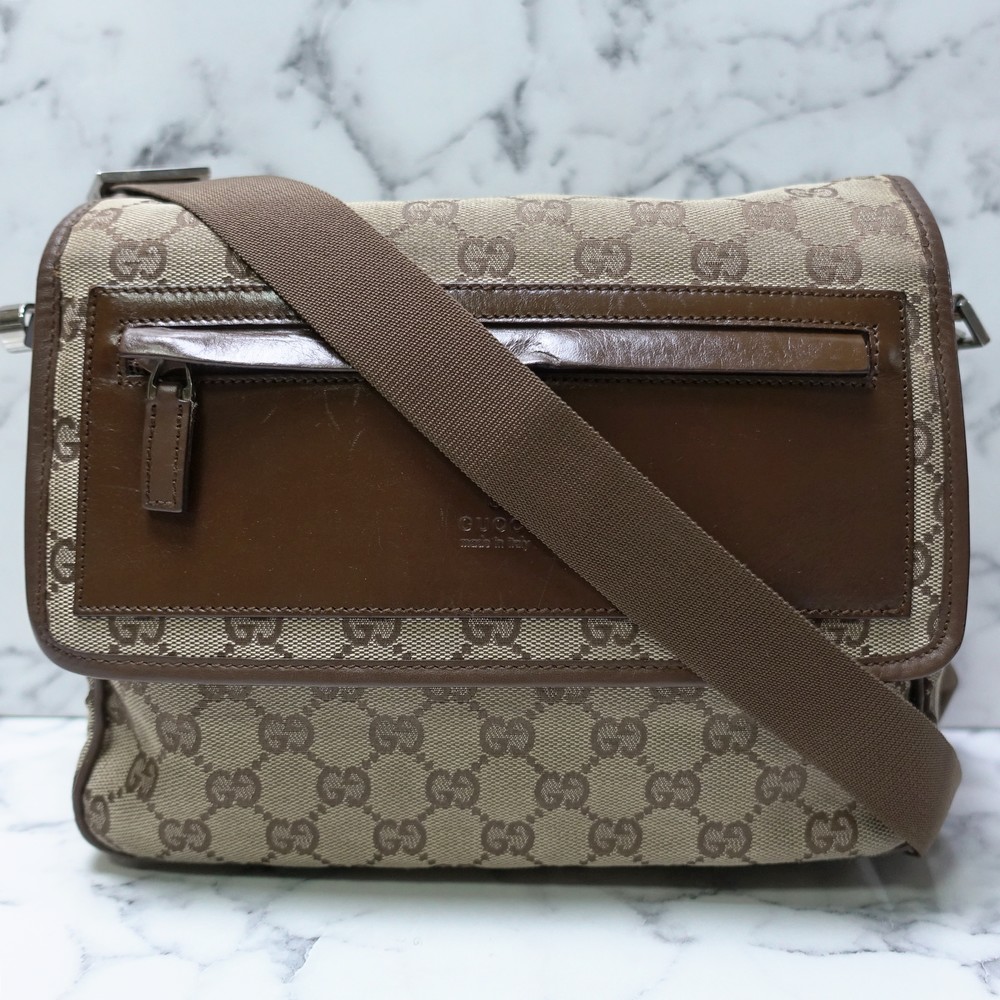Authentic﻿ Gucci GG Brown Leather Cross Body Bag | eBay