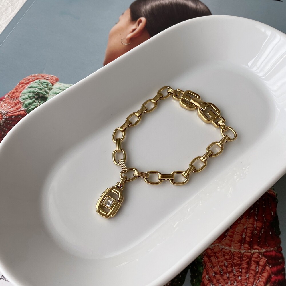﻿Vintage Givenchy G Bracelet 14K Gold Plated