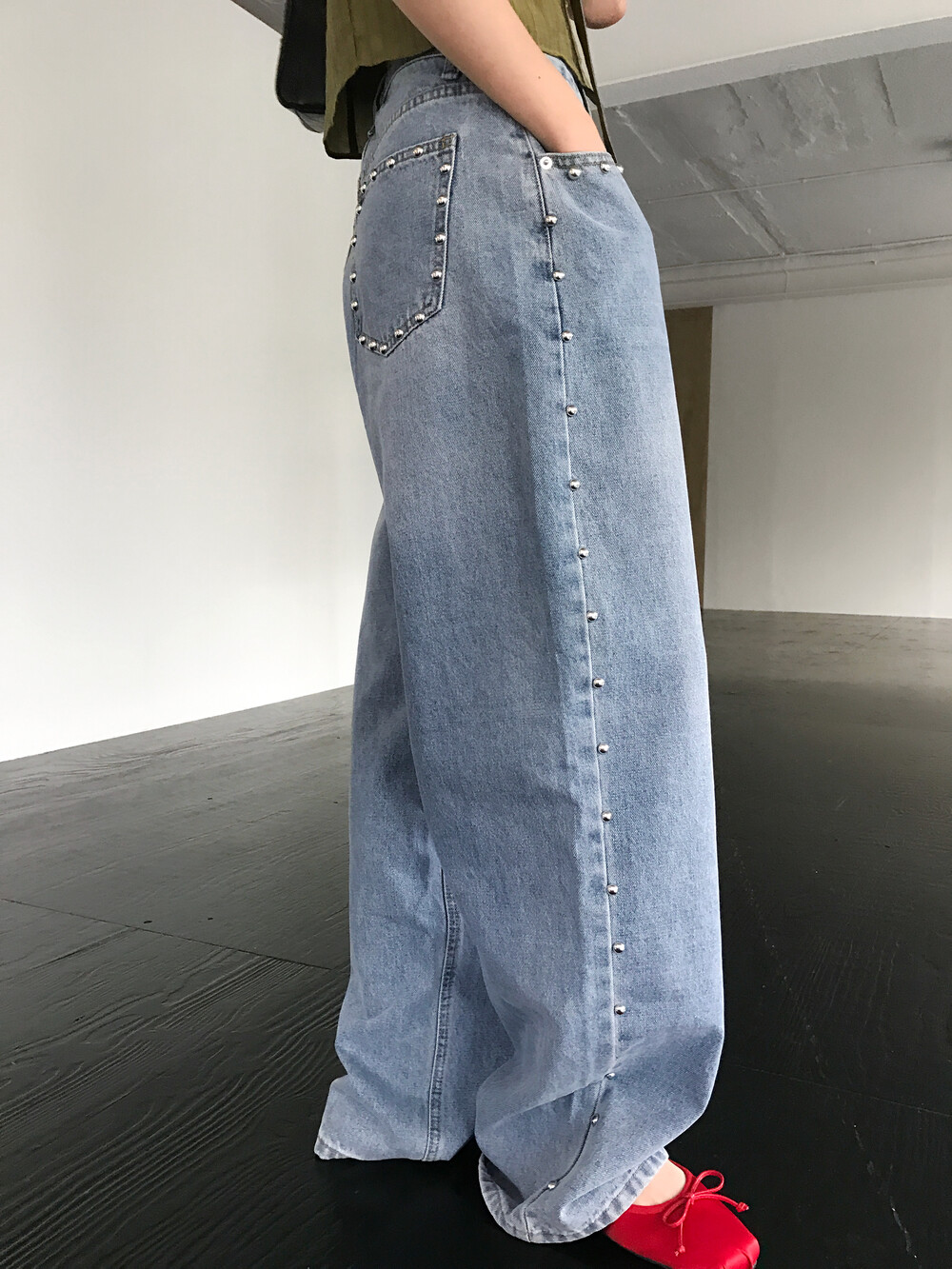 Stud Line Wide Denim