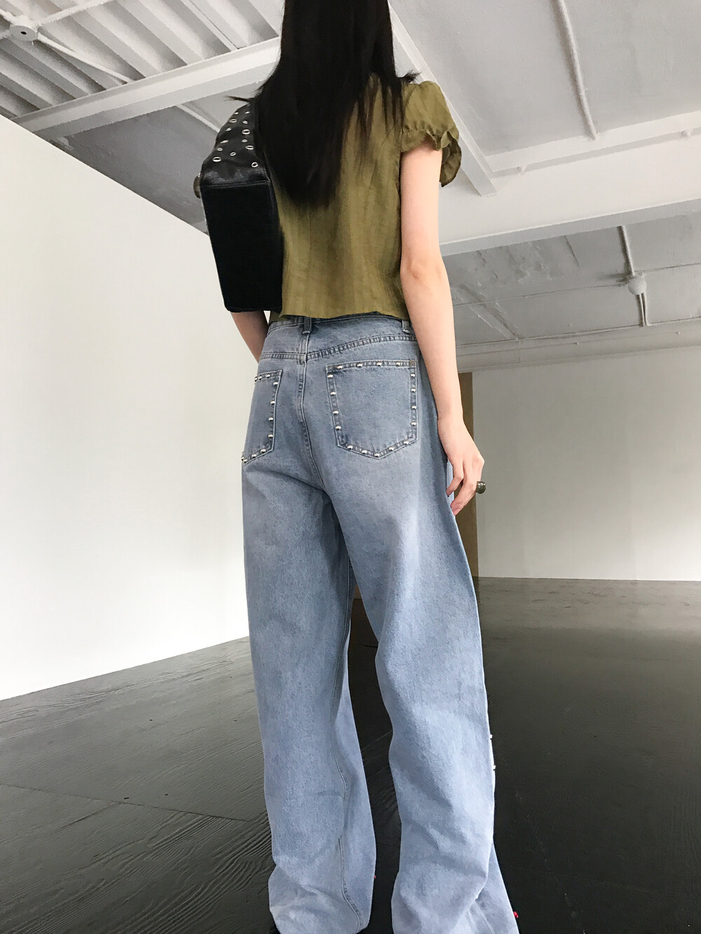 Stud Line Wide Denim