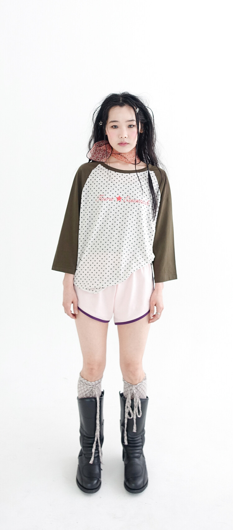 19차☆[F.E.E.S] dot raglan sleeve top (khaki)