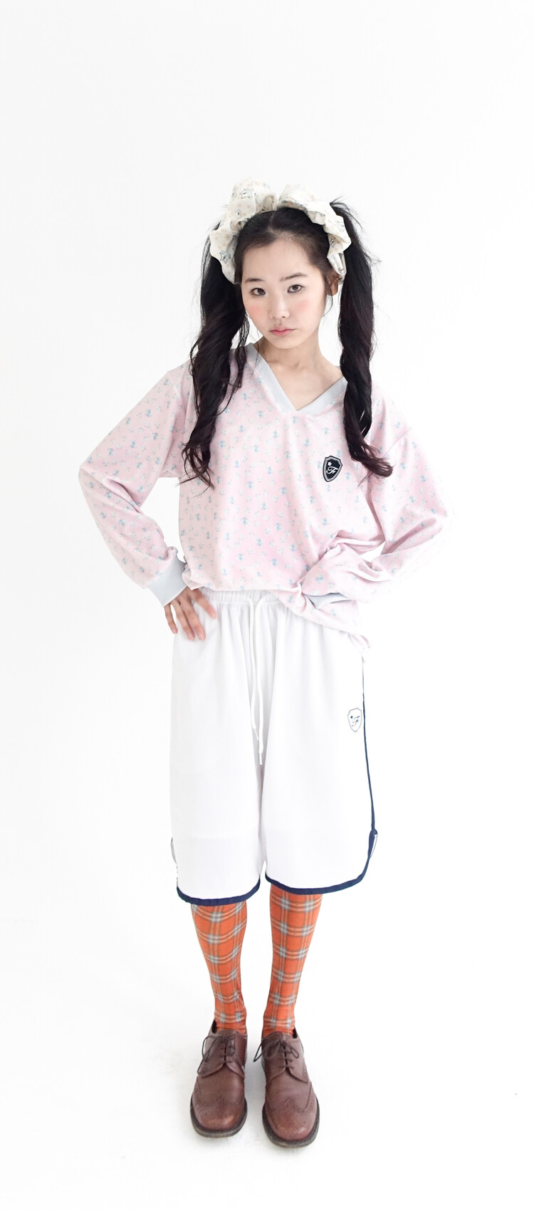 4차☆[F.E.E.S] V neck flower terry shirt (pink)