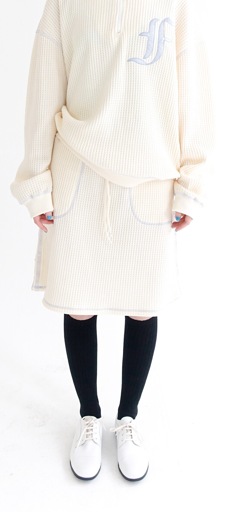 【fa.er.ie】waffle lining midi skirt 3차☆[F.E.E.S] waffle lining midi skirt (blue)