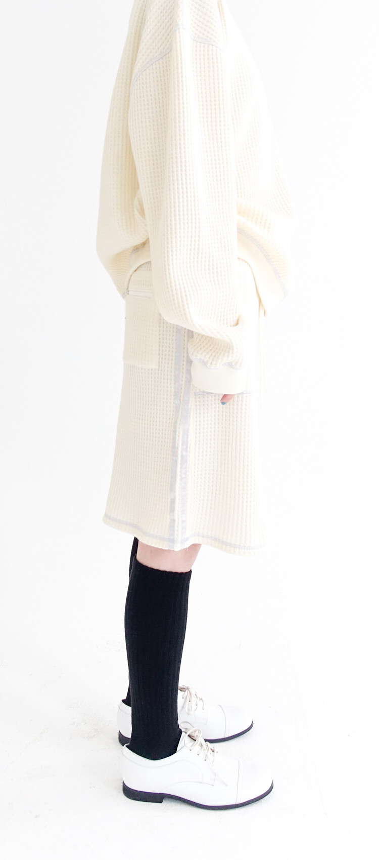 3차☆[F.E.E.S] waffle lining midi skirt (vanilla cream)