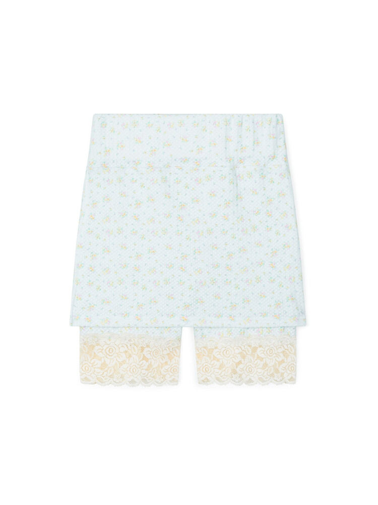 2차☆[fa.er.ie] flower jacquard skirt pants (sky blue)