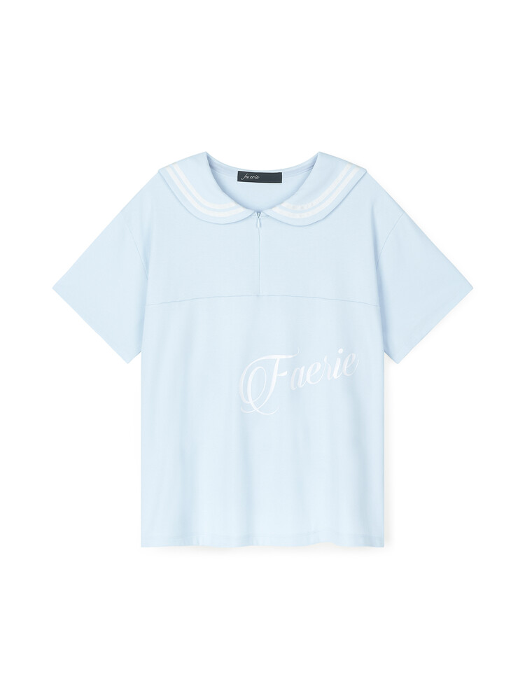 ★fa.er.ie★sailor collar mesh loose top(sky blue)韓国送料込 2차☆[fa.er.ie] sailor collar mesh loose top (sky blue)
