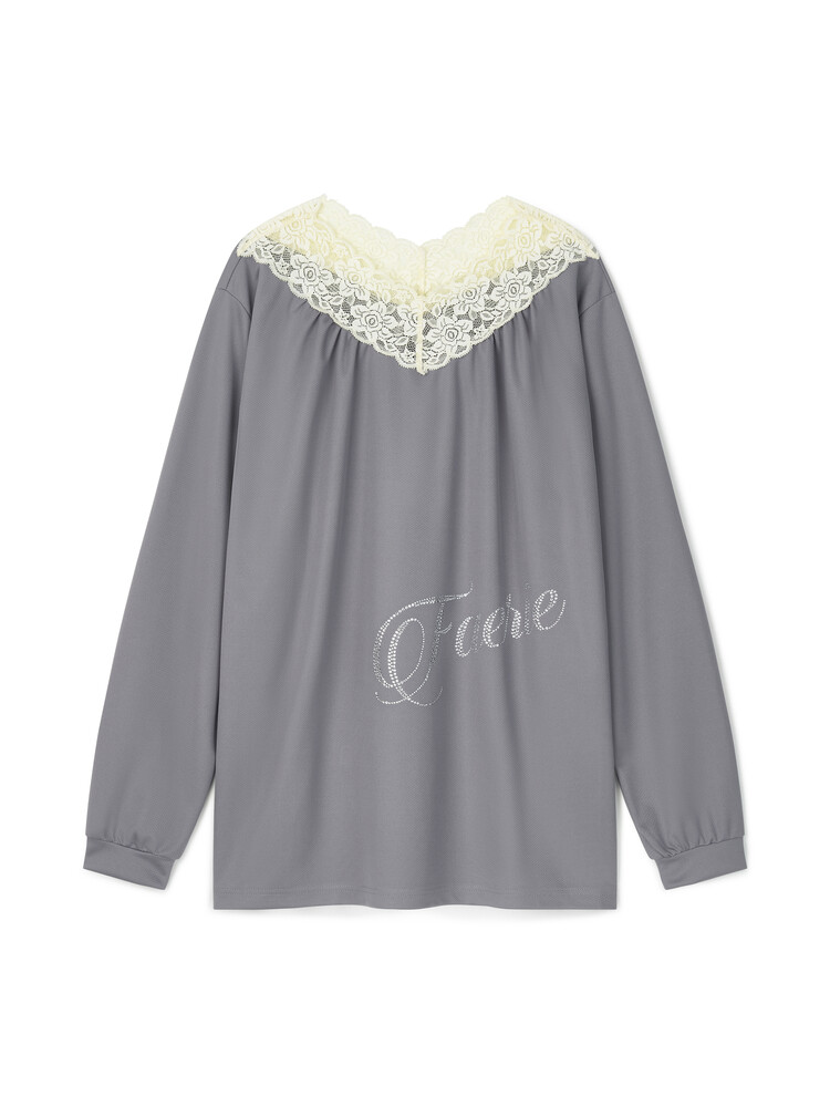 【fa.er.ie】 lace V neck shirring top ♥2Color 2차☆[fa.er.ie] lace V neck shirring top (dark grey)