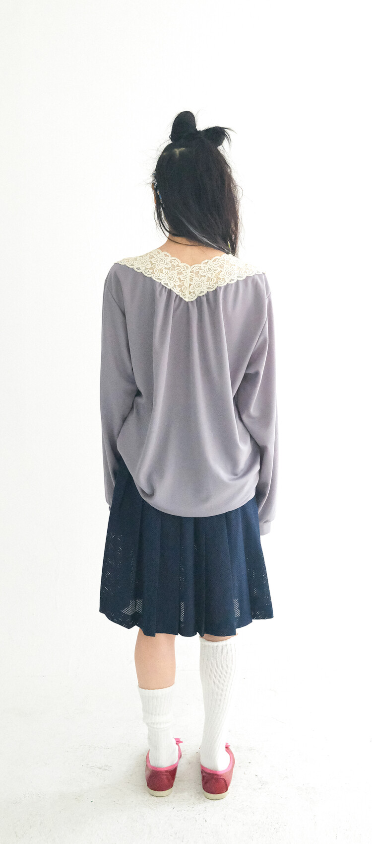 【fa.er.ie】 lace V neck shirring top ♥2Color 2차☆[fa.er.ie] lace V neck shirring top (dark grey)