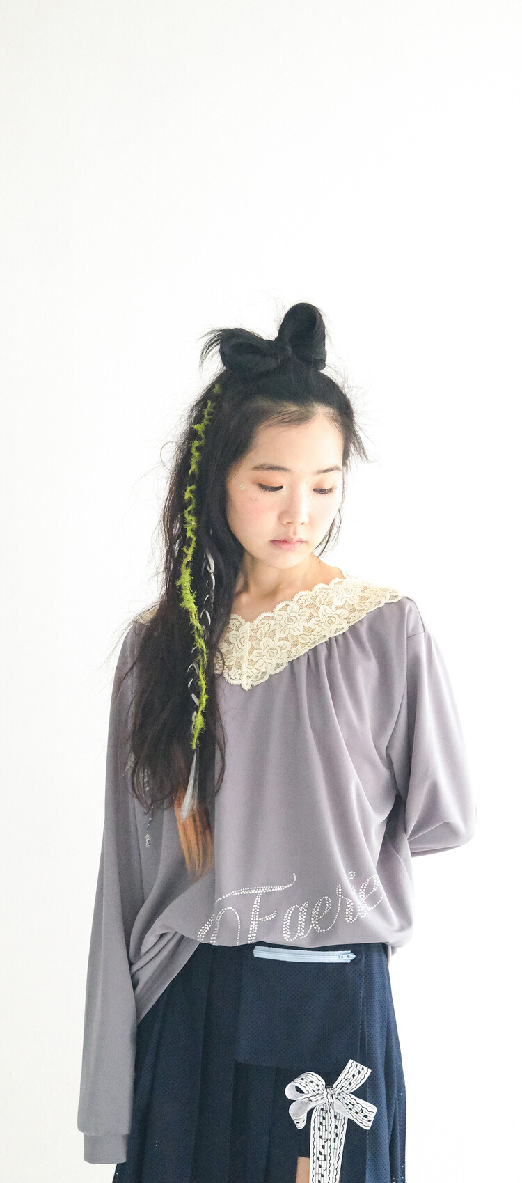 【fa.er.ie】 lace V neck shirring top ♥2Color 2차☆[fa.er.ie] lace V neck shirring top (dark grey)