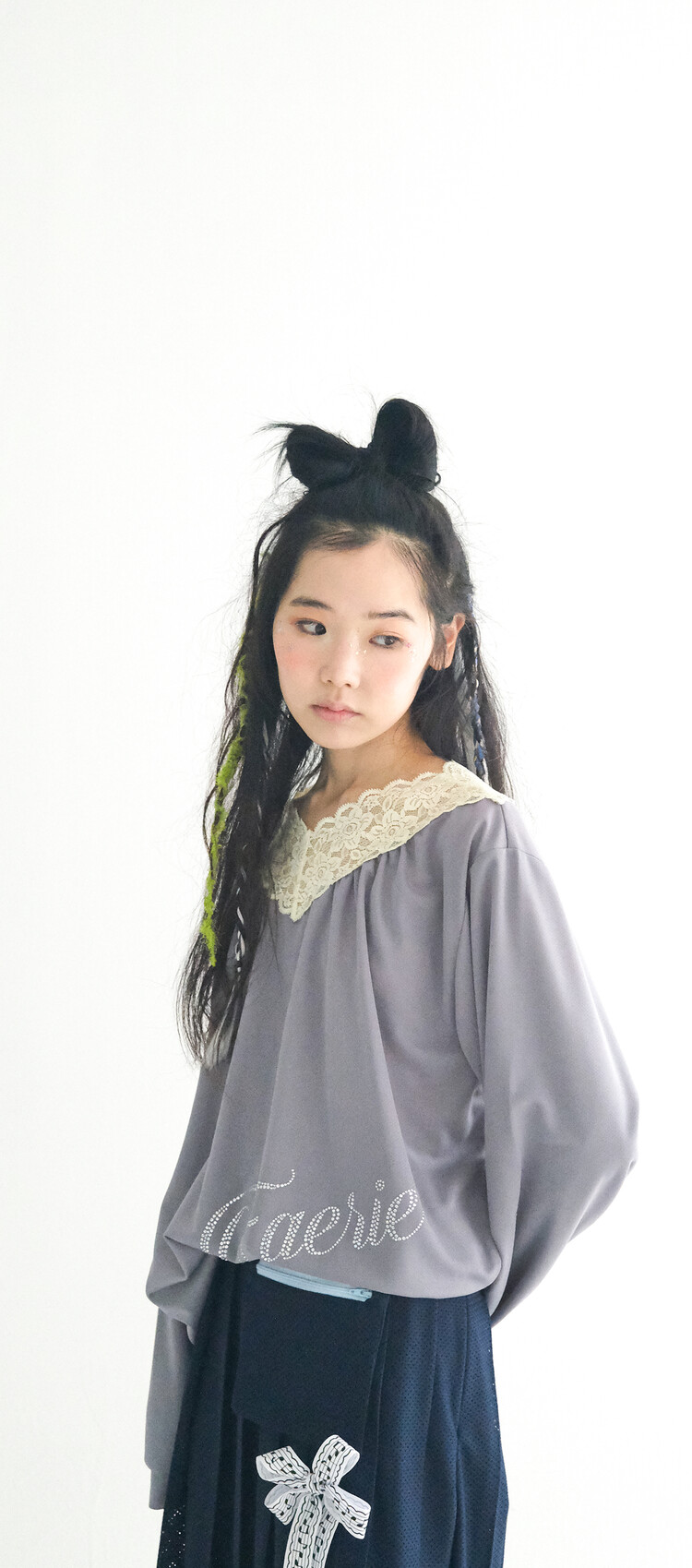 【fa.er.ie】 lace V neck shirring top ♥2Color 2차☆[fa.er.ie] lace V neck shirring top (dark grey)