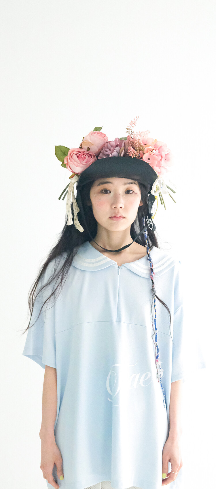 ★fa.er.ie★sailor collar mesh loose top(sky blue)韓国送料込 2차☆[fa.er.ie] sailor collar mesh loose top (sky blue)