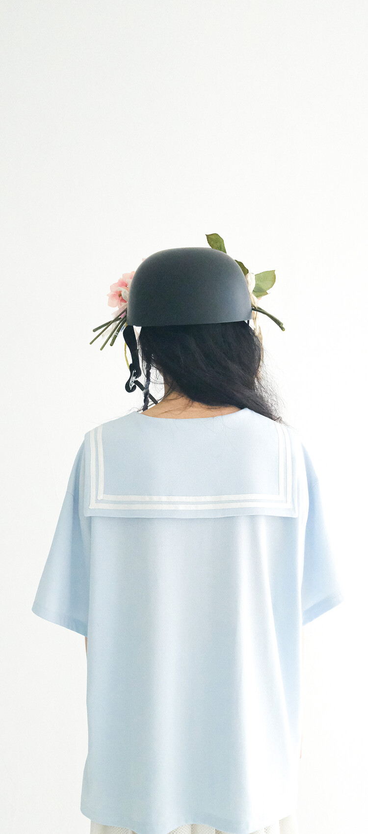 2차☆[fa.er.ie] sailor collar mesh loose top (sky blue)