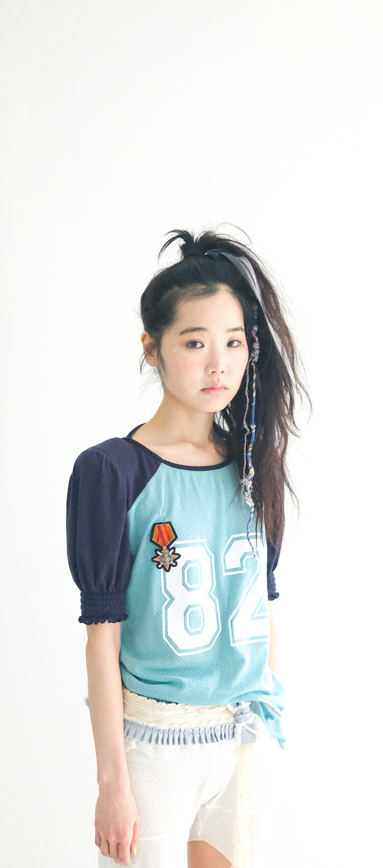 3차☆[fa.er.ie] pad shoulder raglan half top (turquoise)