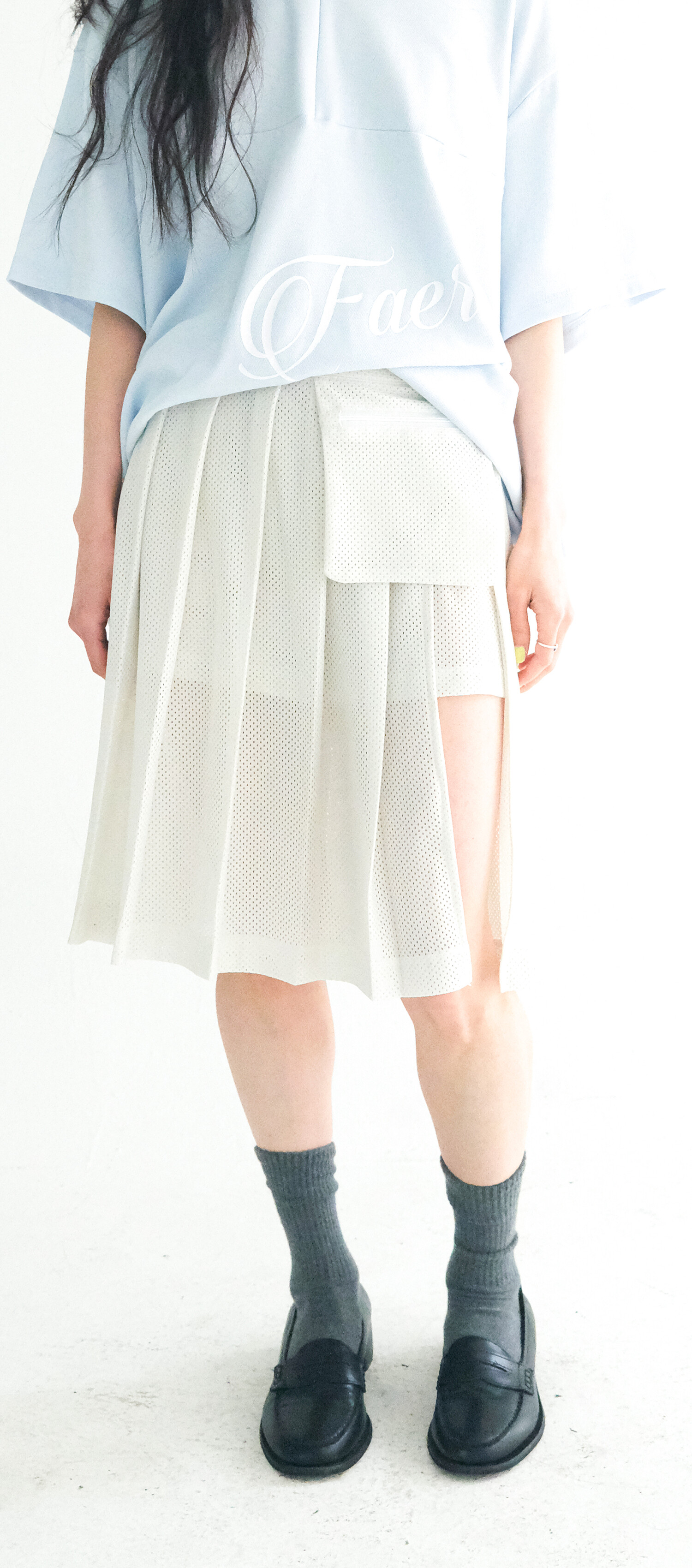 【fa.er.ie】mesh pocket pleats skirt pants fa.er.ie] mesh pocket pleats skirt pants (cream)