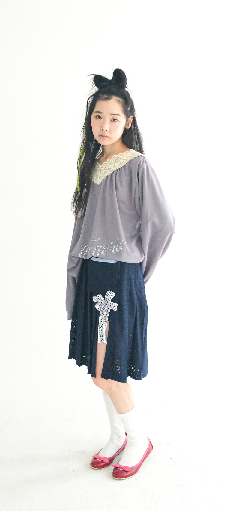 【fa.er.ie】 mesh pocket pleats skirt pants ♥3color fa.er.ie] mesh pocket pleats skirt pants (navy)