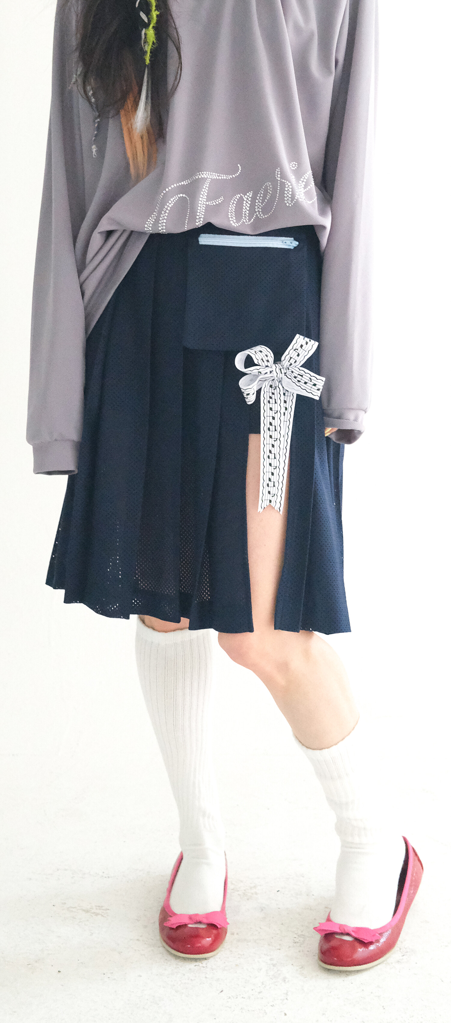 ★fa.er.ie★mesh pocket pleats skirt pants(navy)★韓国送料込 fa.er.ie] mesh pocket pleats skirt pants (navy)