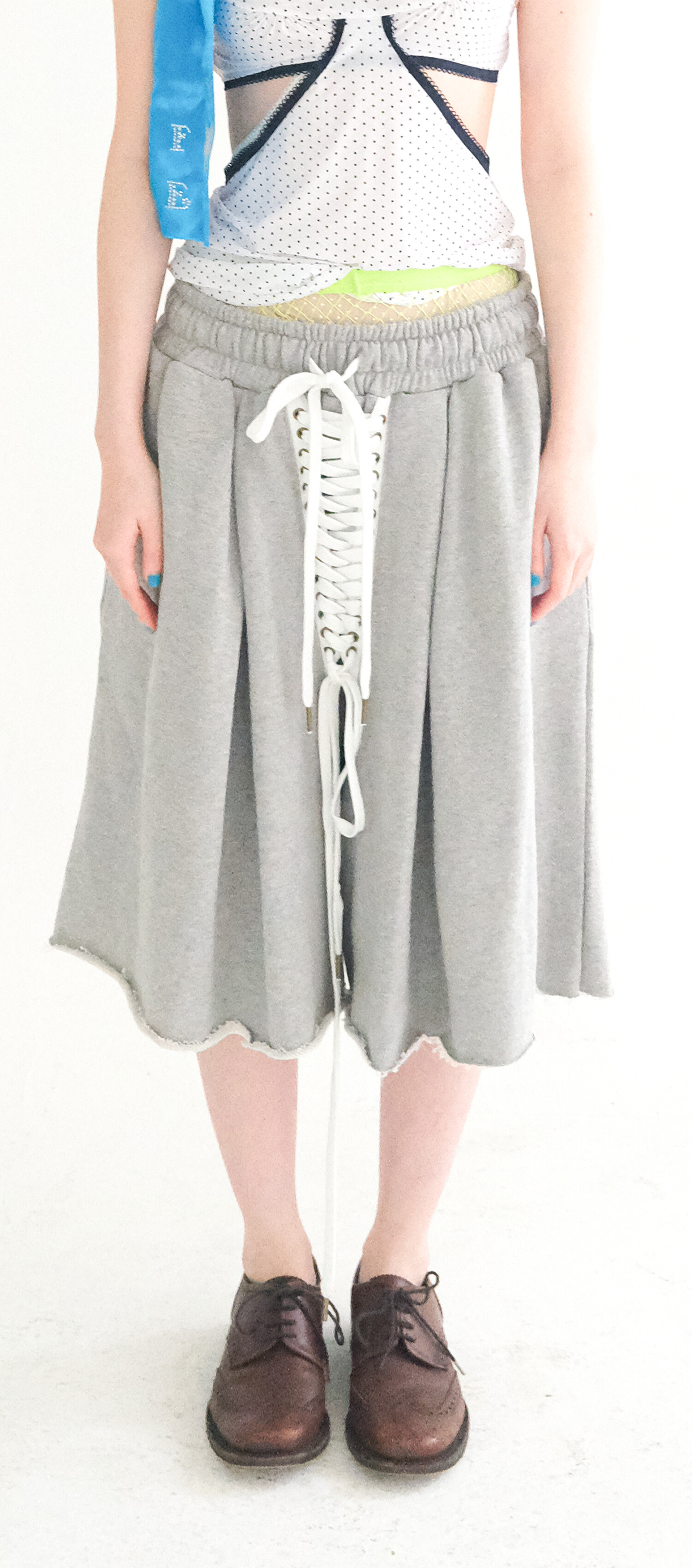 【fa.er.ie】 eyelet corset bermuda pants ♥2color 3차☆[fa.er.ie] eyelet corset bermuda pants (melange grey)
