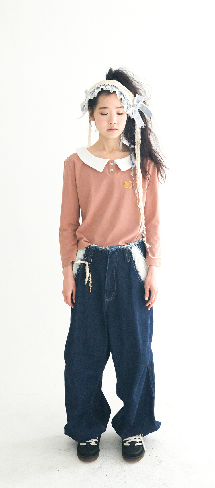★fa.er.ie★cut-off denim maxi pants (blue)★韓国送料込 fa.er.ie] cut-off denim maxi pants (blue)