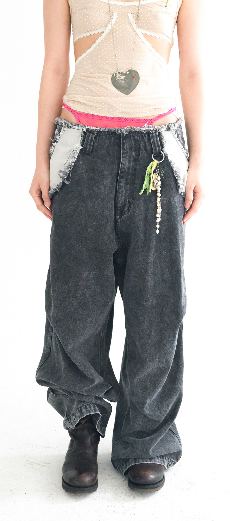 2차☆[fa.er.ie] cut-off denim maxi pants (black)