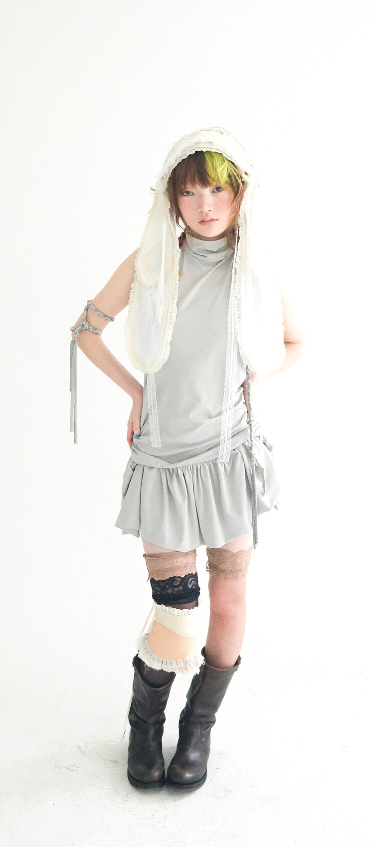 【fa.er.ie】halter neck jersey shirring dress ♥2color fa.er.ie] halter neck jersey shirring dress (light grey)