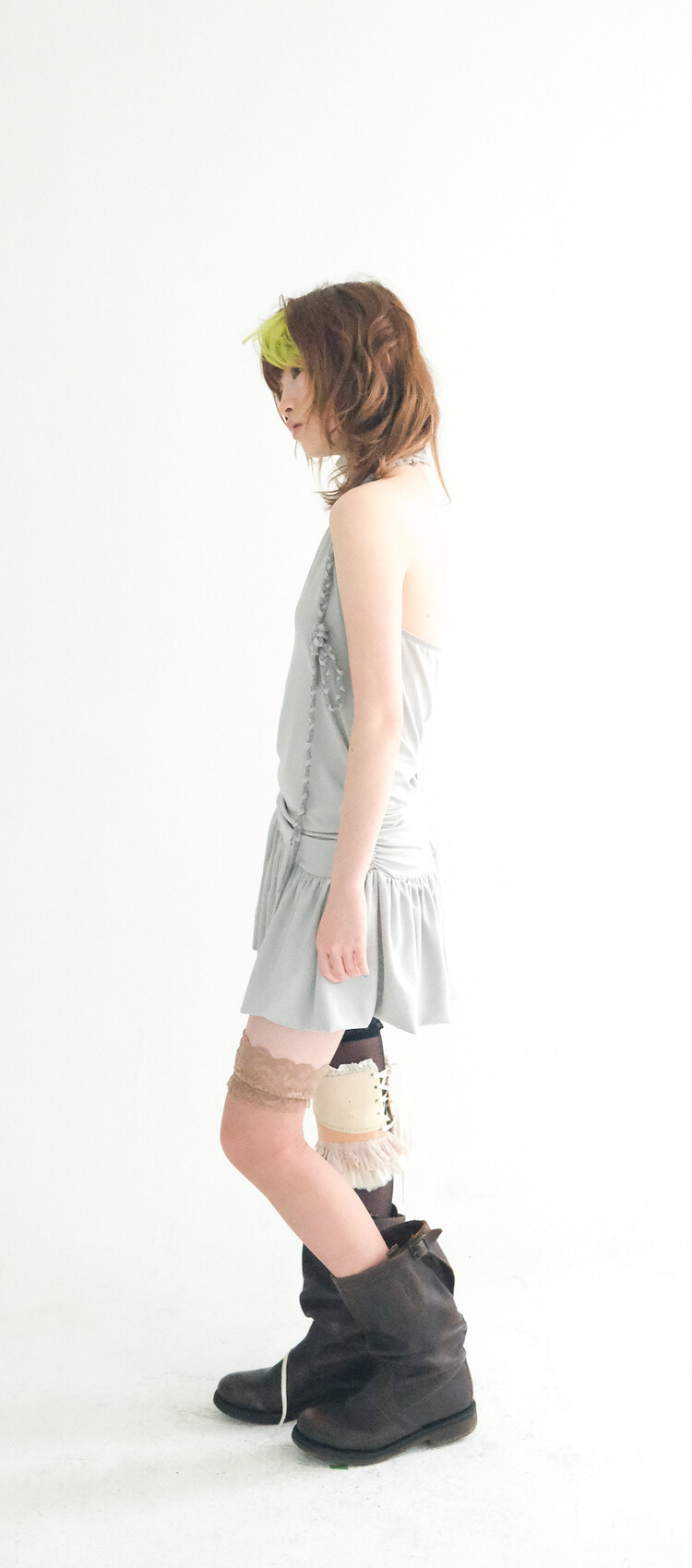 【fa.er.ie】halter neck jersey shirring dress ♥2color fa.er.ie] halter neck jersey shirring dress (light grey)
