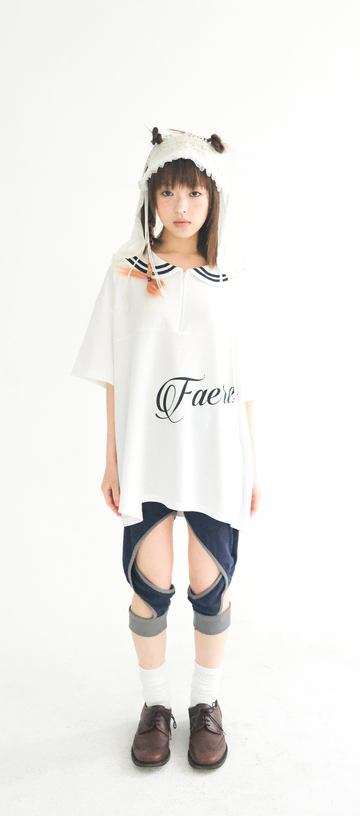 2차☆[fa.er.ie] sailor collar mesh loose top (ivory)