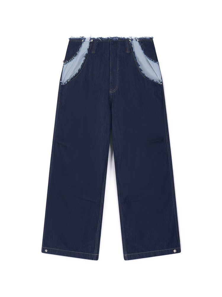 ★fa.er.ie★cut-off denim maxi pants (blue)★韓国送料込 fa.er.ie] cut-off denim maxi pants (blue)