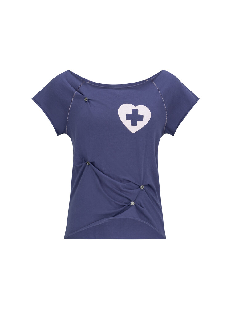 【fa.er.ie】button up zodiac half T-shirt 2차☆[F.E.E.S] button up zodiac half T-shirt (blue purple)