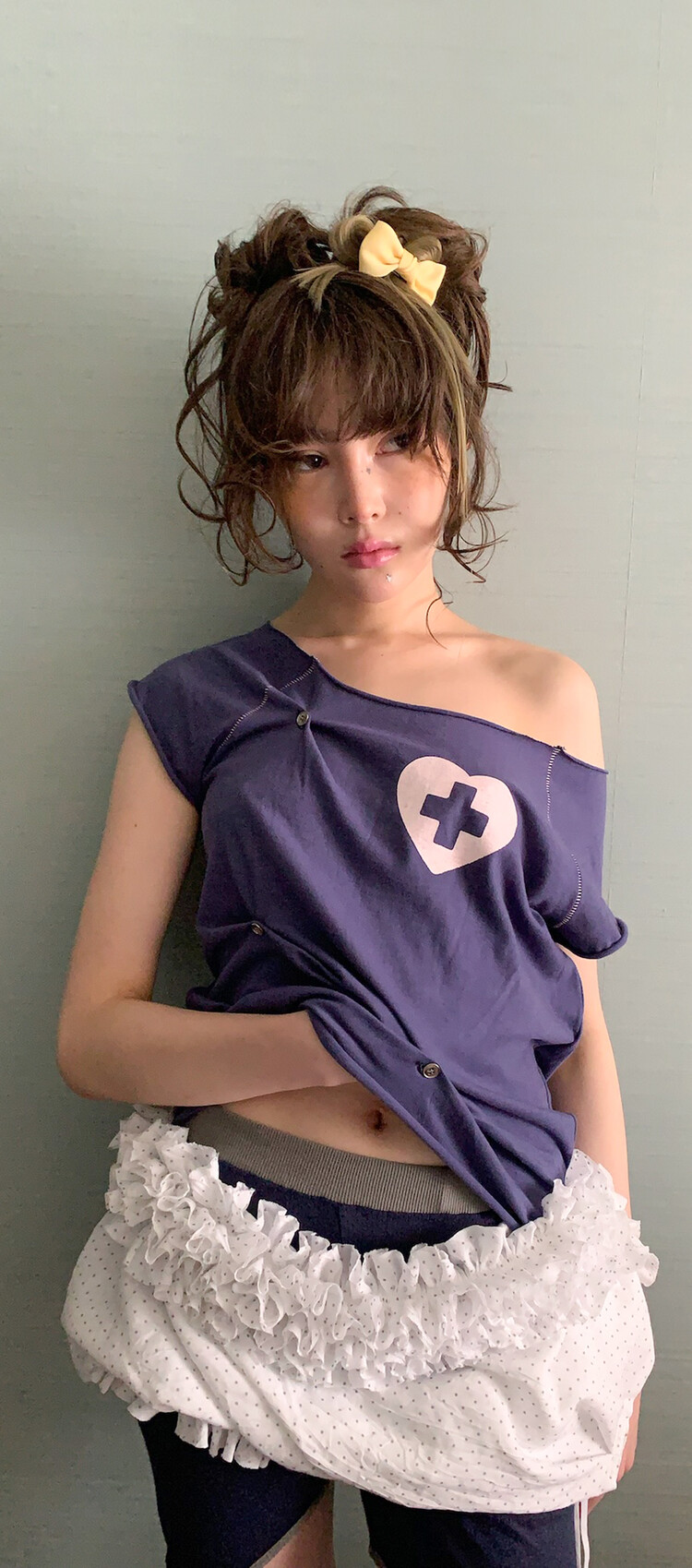 【fa.er.ie】button up zodiac half T-shirt 2차☆[F.E.E.S] button up zodiac half T-shirt (blue purple)