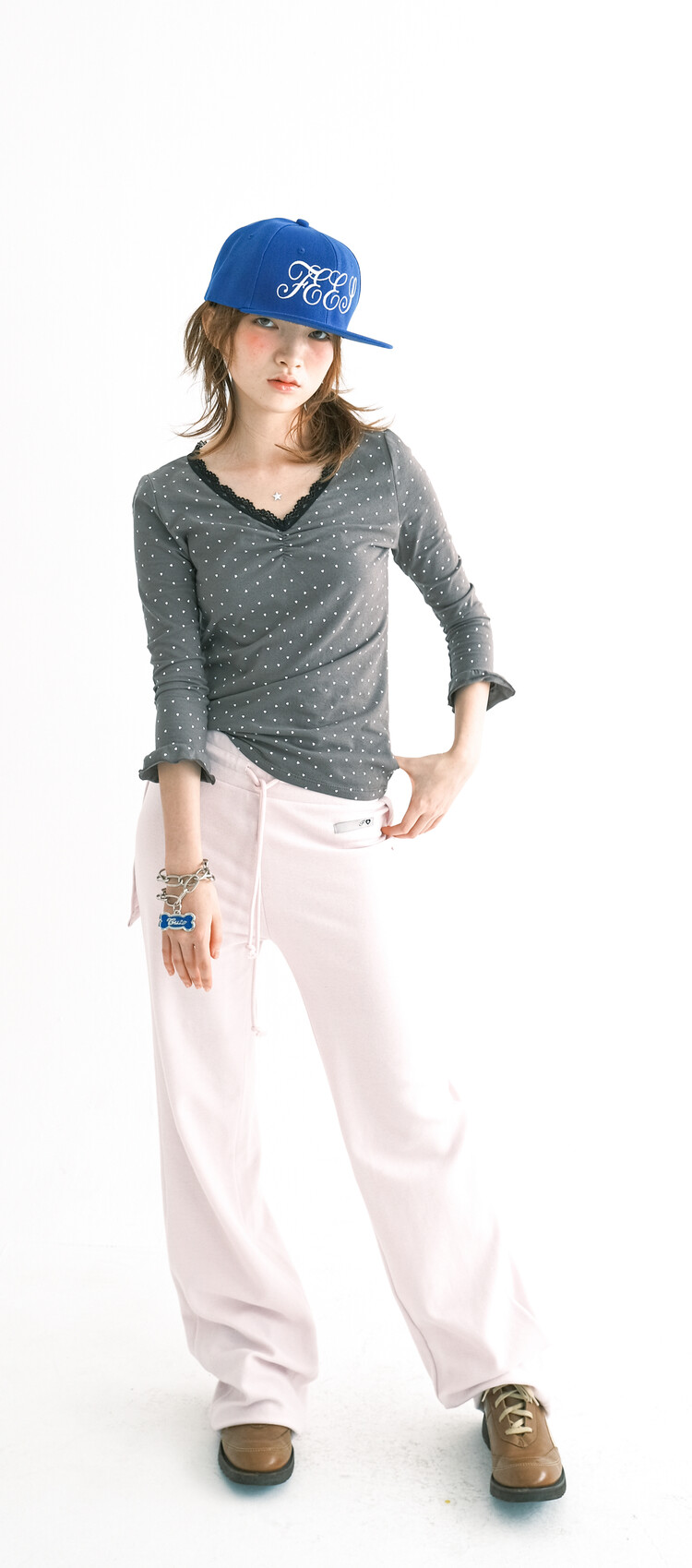 5차☆[F.E.E.S] mini heart lace top (charcoal)