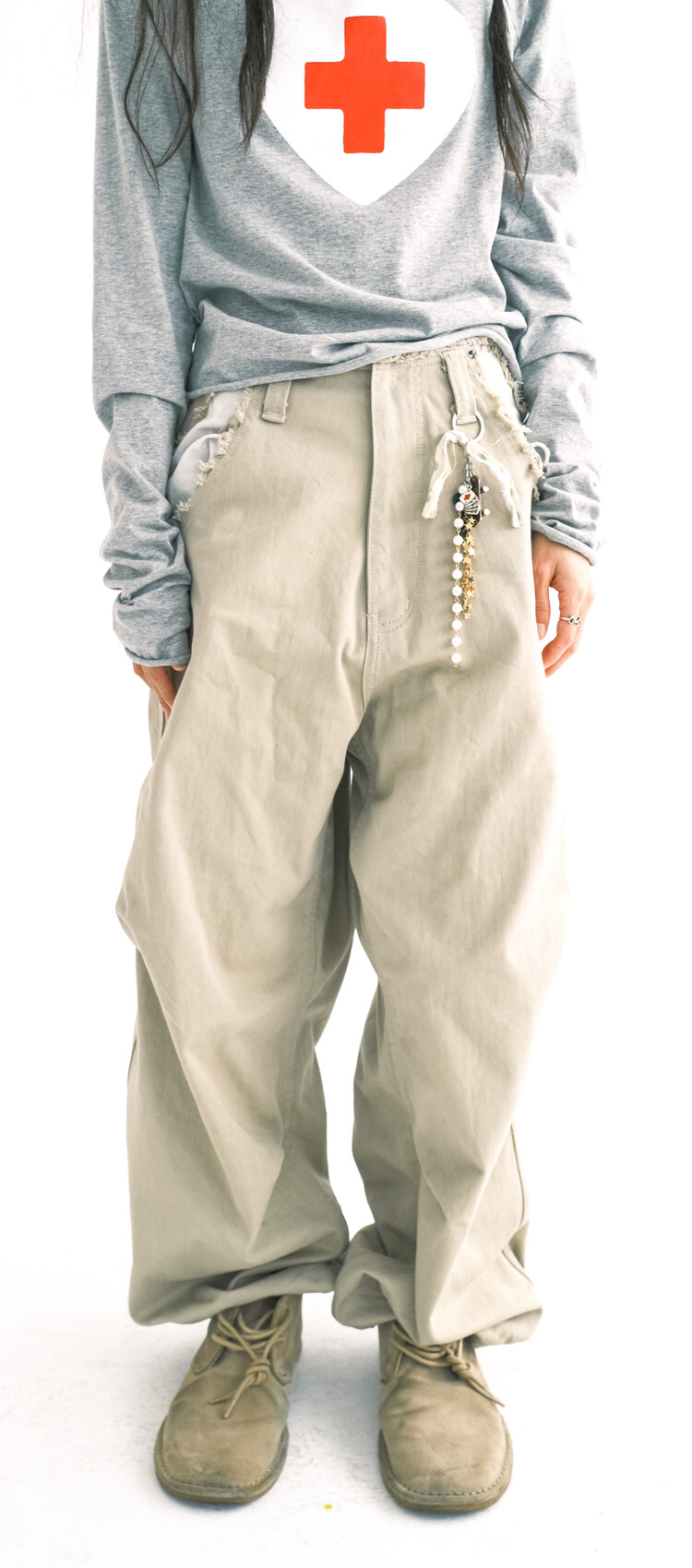 6차☆[fa.er.ie] cut-off cotton maxi pants (sand beige)