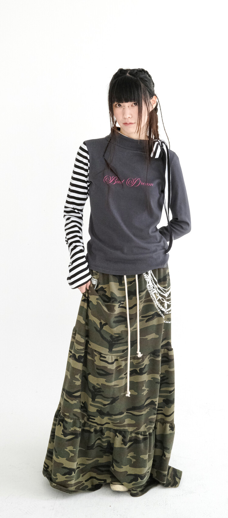 2차☆[fa.er.ie] petit scarf stripe turtleneck (charcoal)