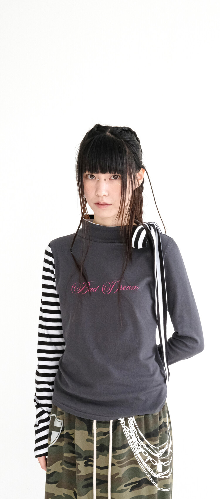 2차☆[fa.er.ie] petit scarf stripe turtleneck (charcoal)