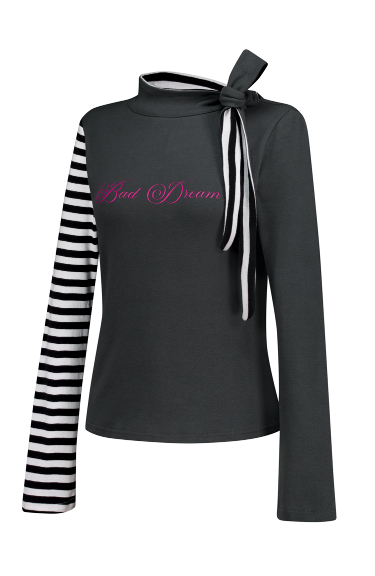 2차☆[fa.er.ie] petit scarf stripe turtleneck (charcoal)