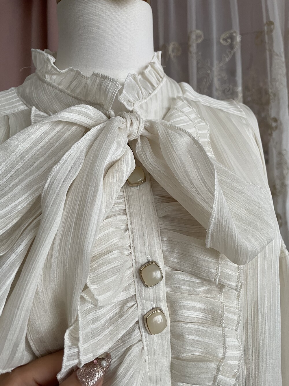 Elegant Lace Ribbon Blouse