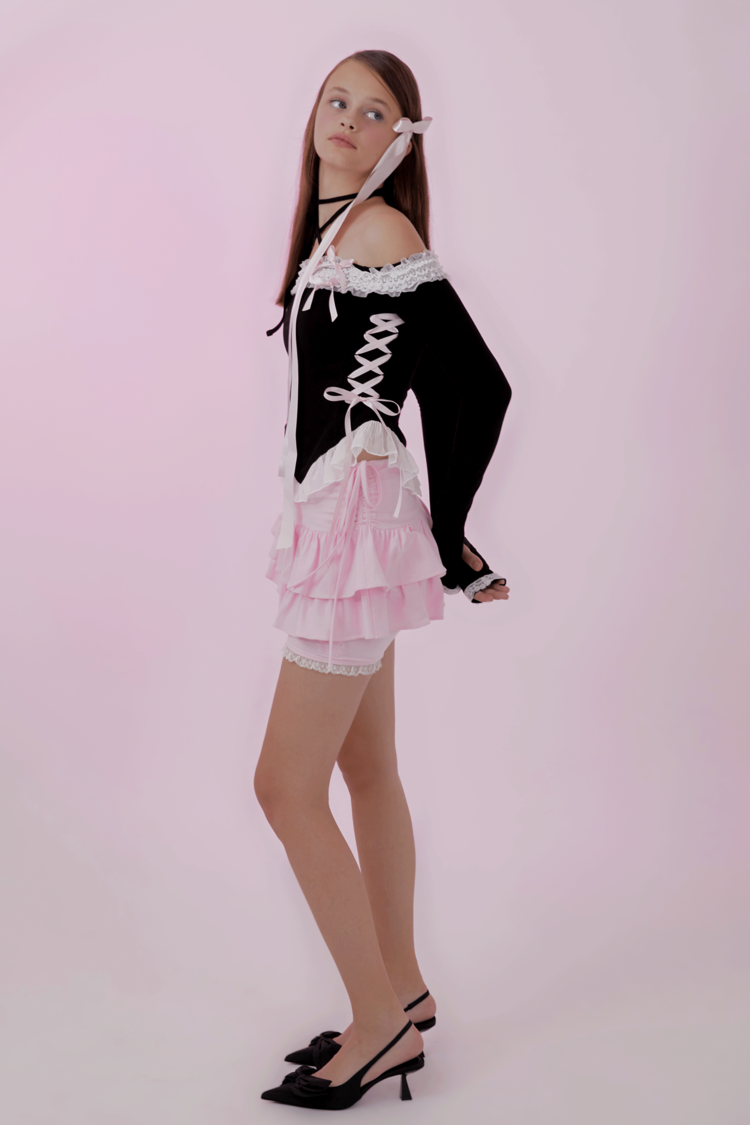 shushucherry シュシュチェリー 슈슈체리 トップス オフショルダー DOLLY HIME OFF-SHOULDER T (black)
