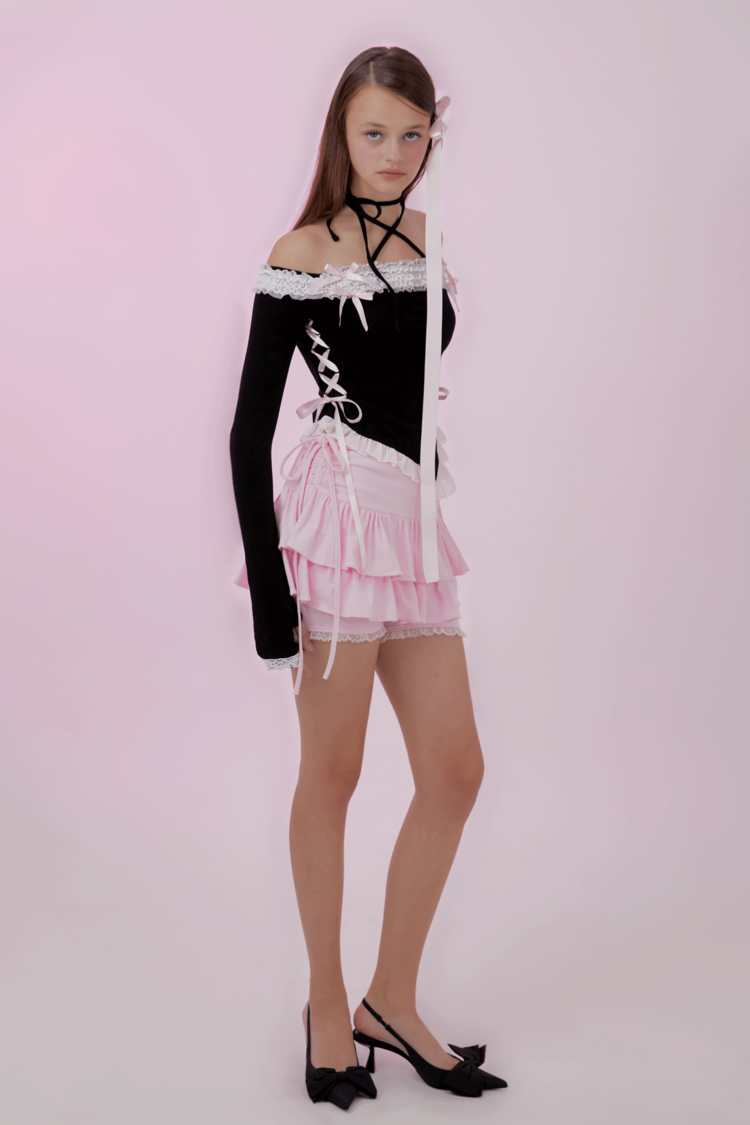 shushucherry シュシュチェリー 슈슈체리 トップス オフショルダー DOLLY HIME OFF-SHOULDER T (black)