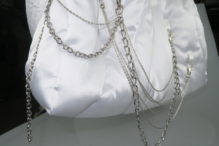 white silver chain bag