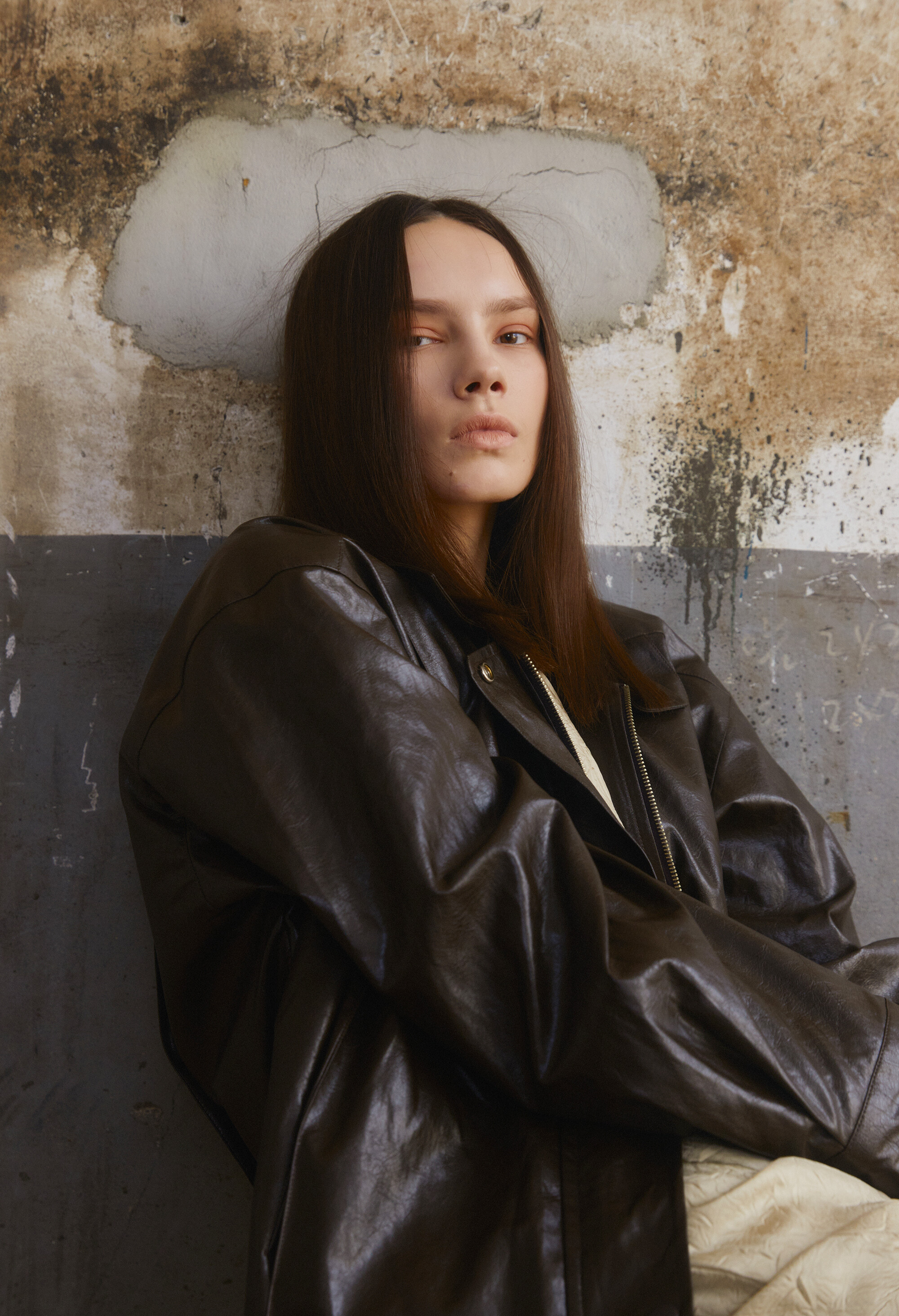 [J516] Crack Bomber Blouson Jacket - Brown