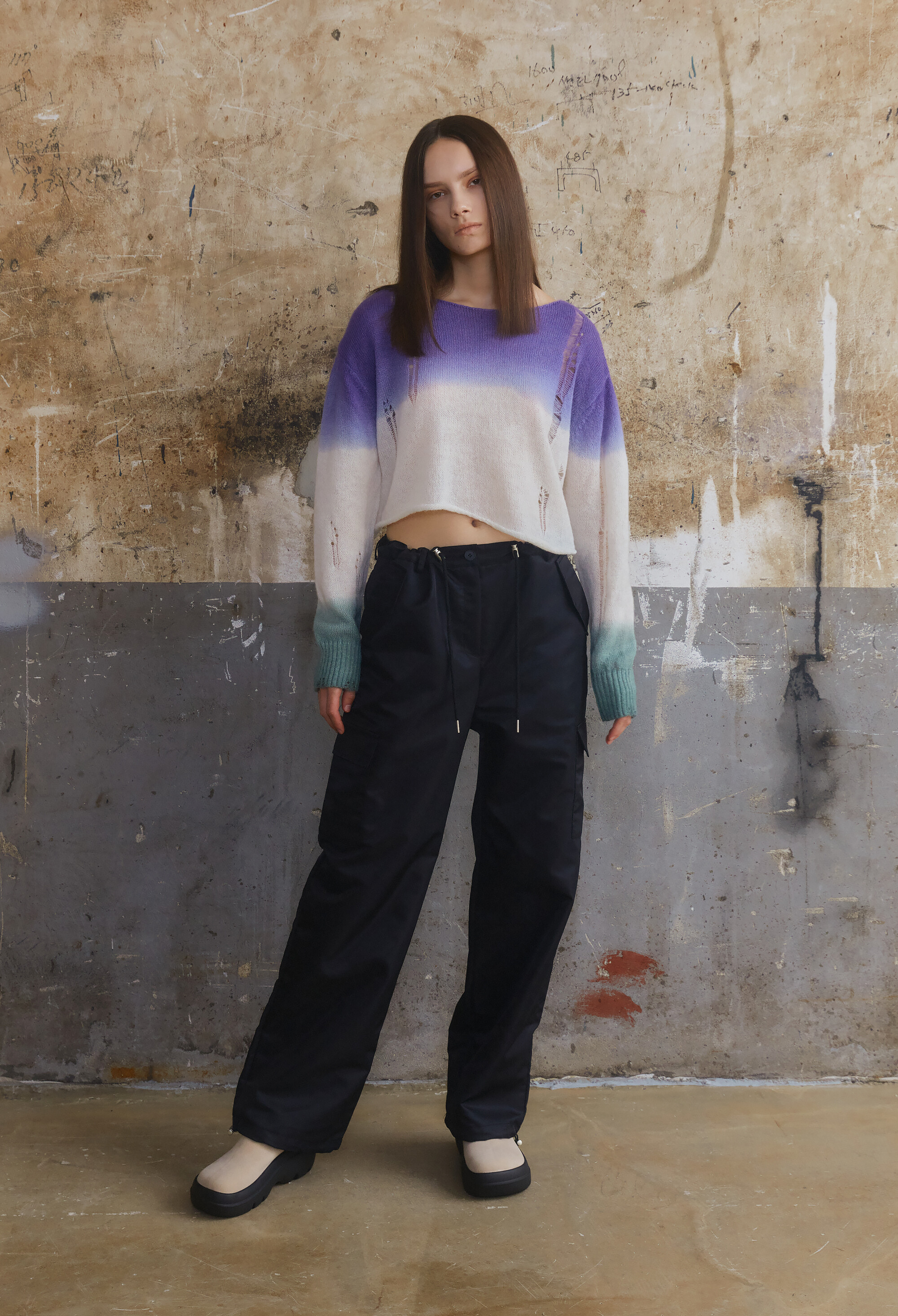 [P515] Cargo String Jogger Pants Black